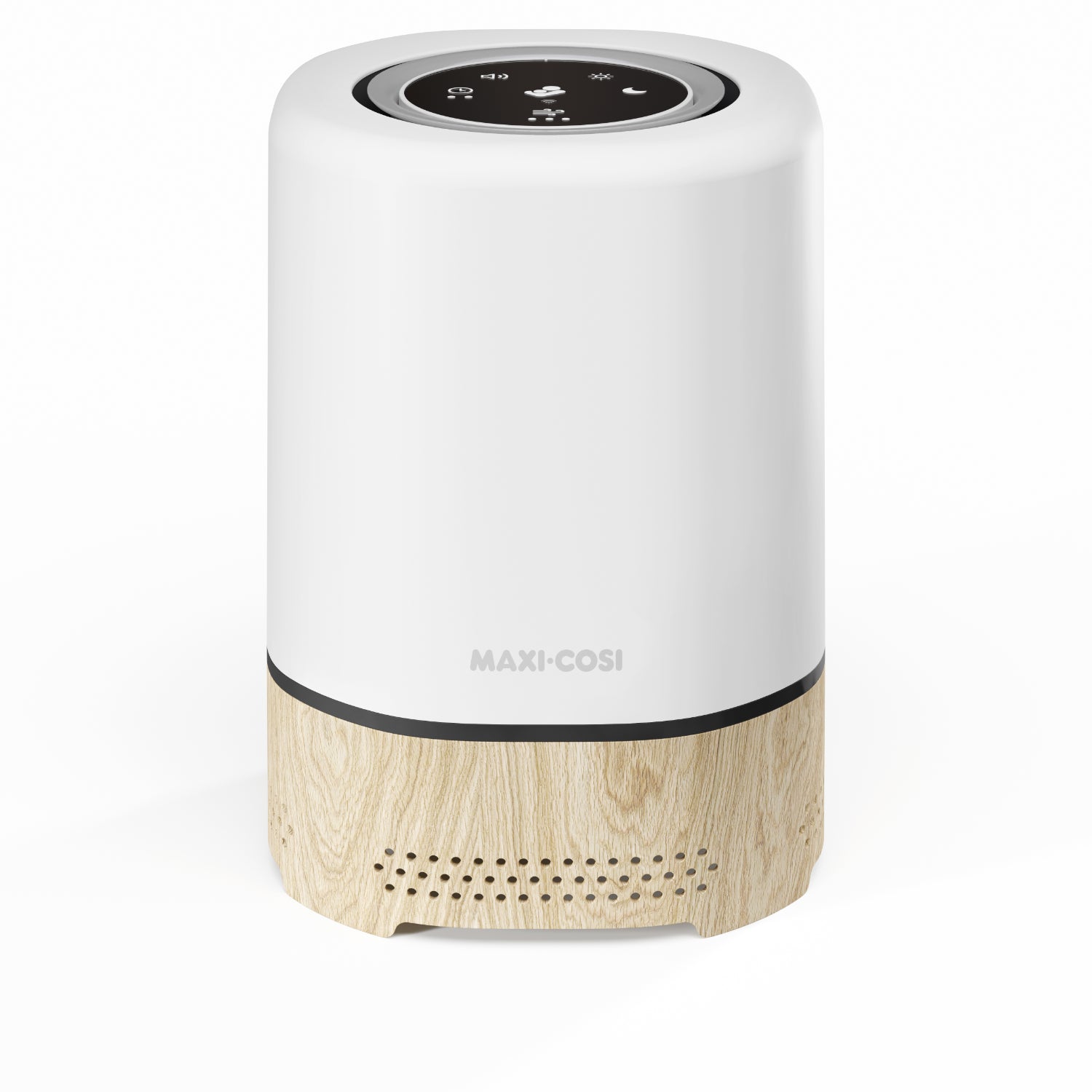 Purificador blanco MAXI COSI con base de madera, vista frontal