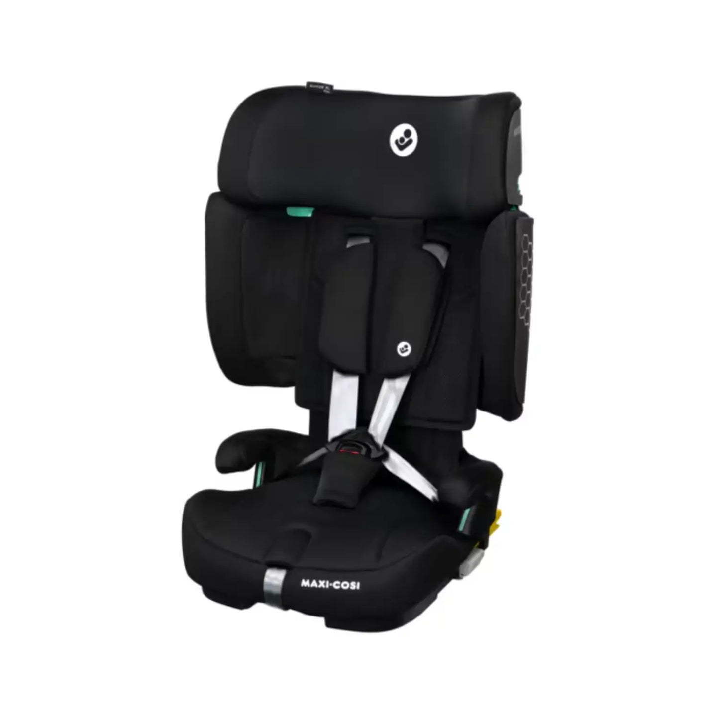 Silla Maxi Cosi negra, vista lateral, adecuada para niños en vehículos