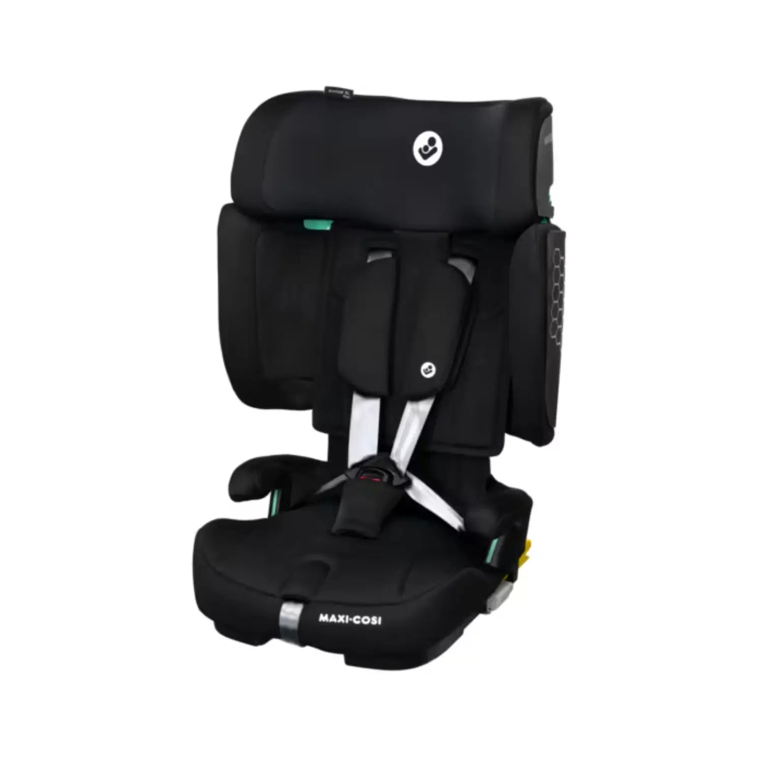 Silla Maxi Cosi negra, vista lateral, adecuada para niños en vehículos