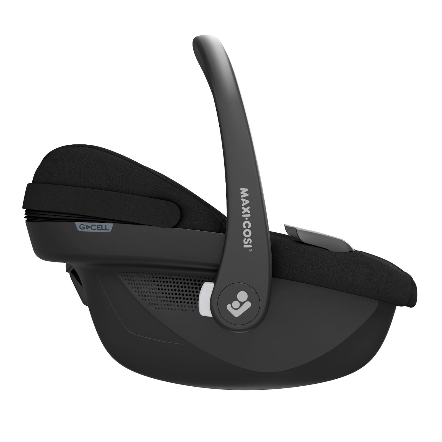 Silla de auto MAXI COSI en negro, vista lateral, ideal para bebés