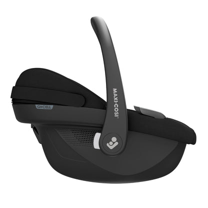 Silla de auto MAXI COSI en negro, vista lateral, ideal para bebés