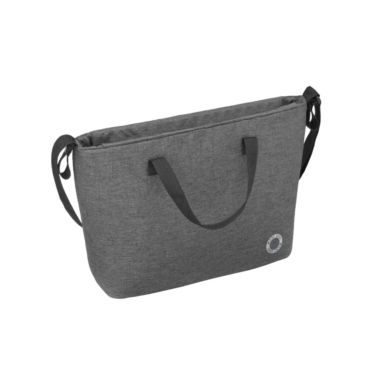 Bolsa gris para coche, vista lateral con asas cómodas.
