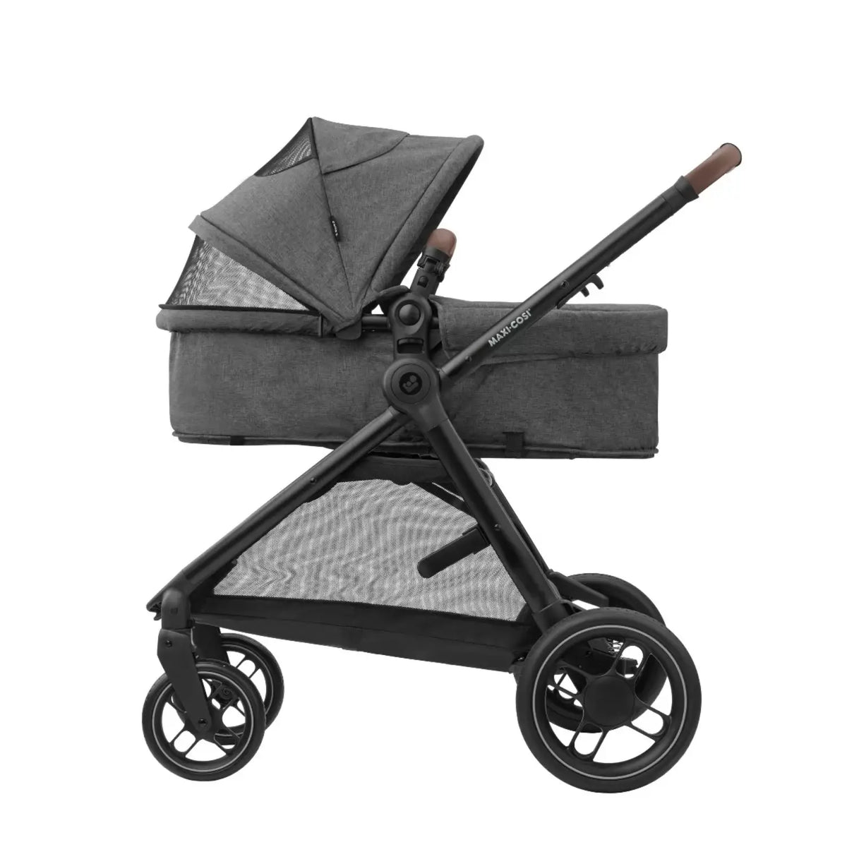 Coche gris modelo LL030202 de MAXI COSI, vista lateral con capota abierta
