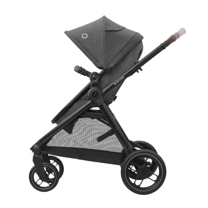 Coche Maxi Cosi gris lateral, asiento reclinable y capota ajustable
