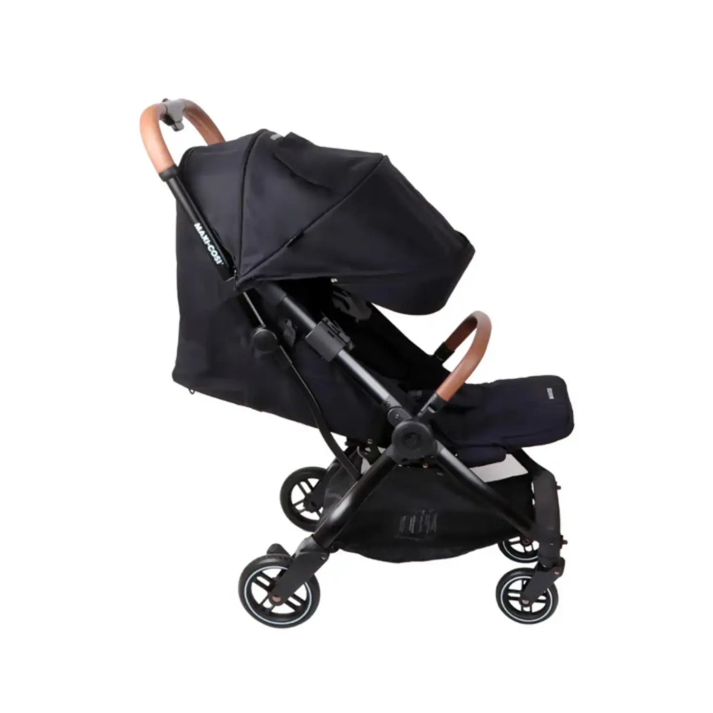 Coche MAXI COSI negro lateral, carrito ligero y práctico para paseos con bebé