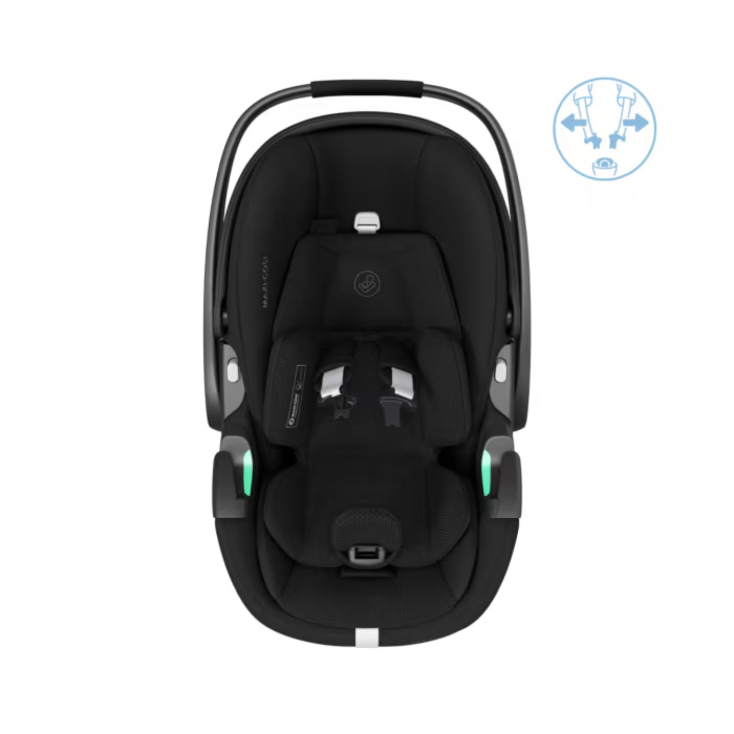 Silla infantil negra vista superior, adecuada para el vehículo