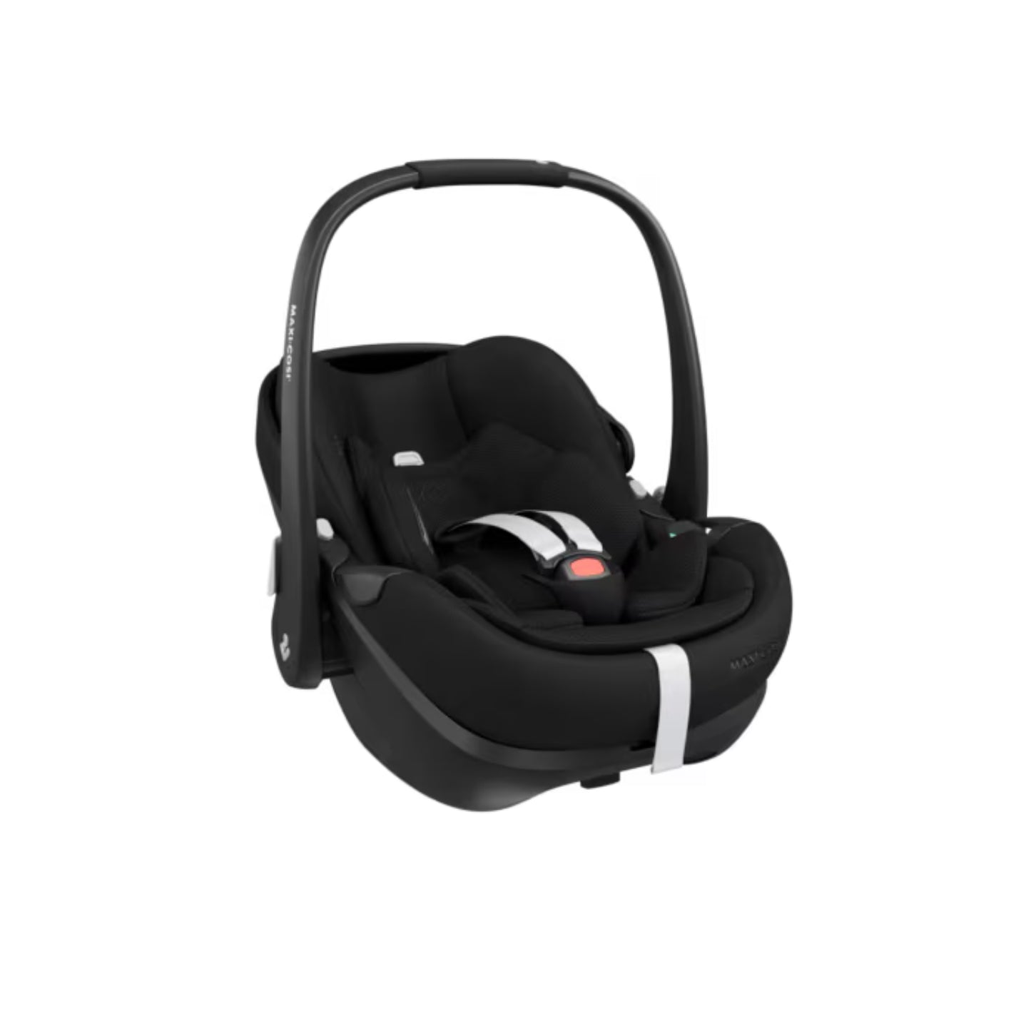 Silla de auto negra MAXI COSI vista lateral, ideal para bebés