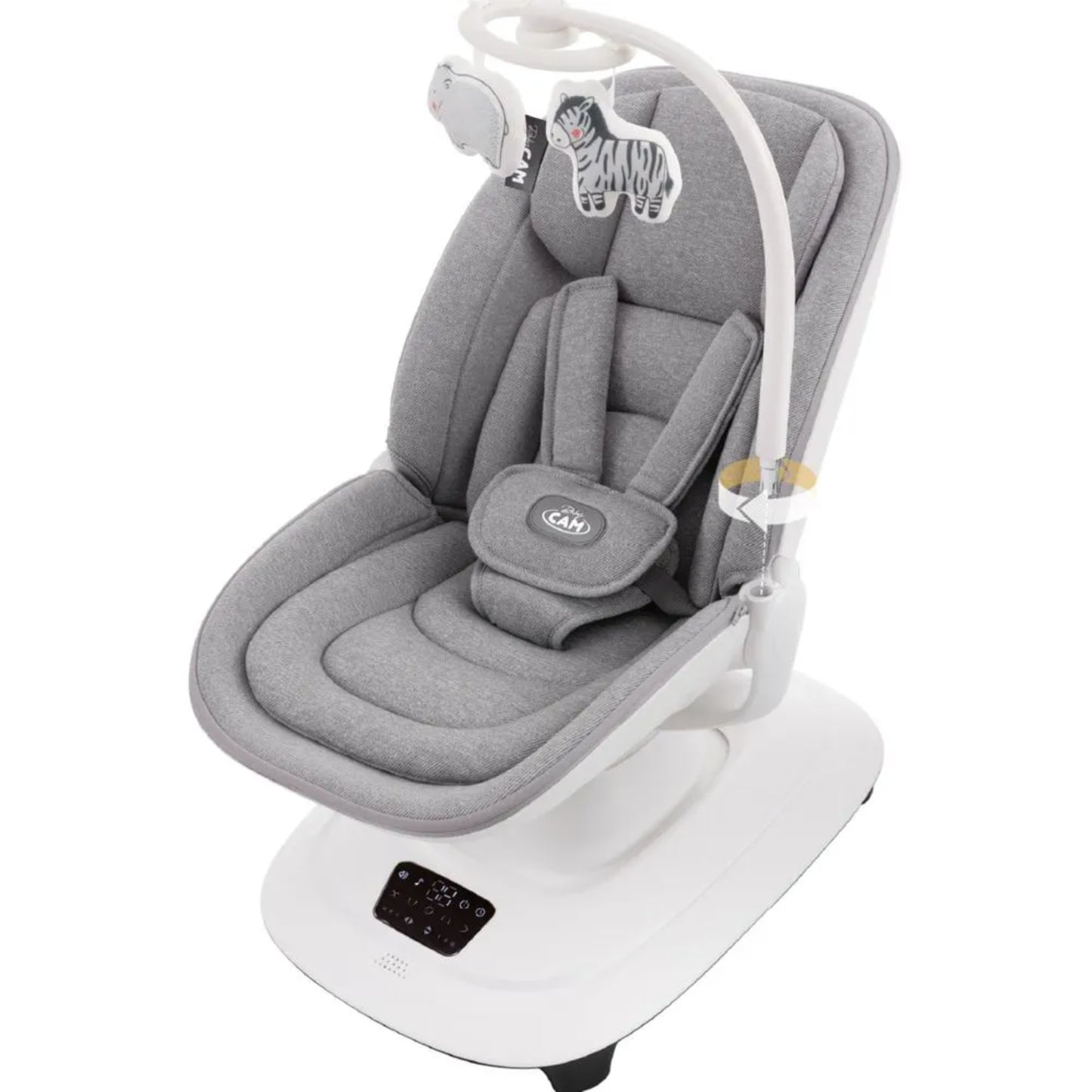 Mecedora gris KIDILO con diseño ergonómico y juguetes colgantes