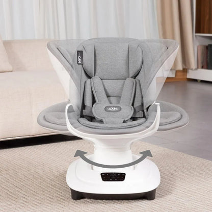 Mecedora gris KIDILO con diseño moderno, vista frontal en sala de estar