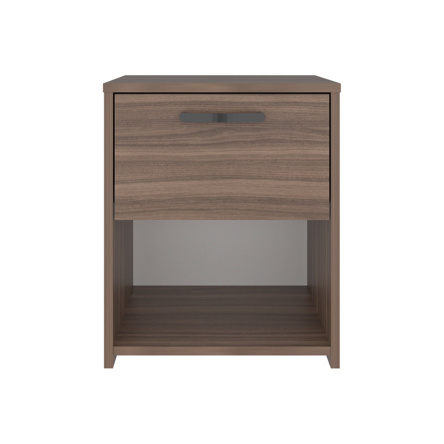 mesa de noche marrón con cajón frontal, dormitorio moderno