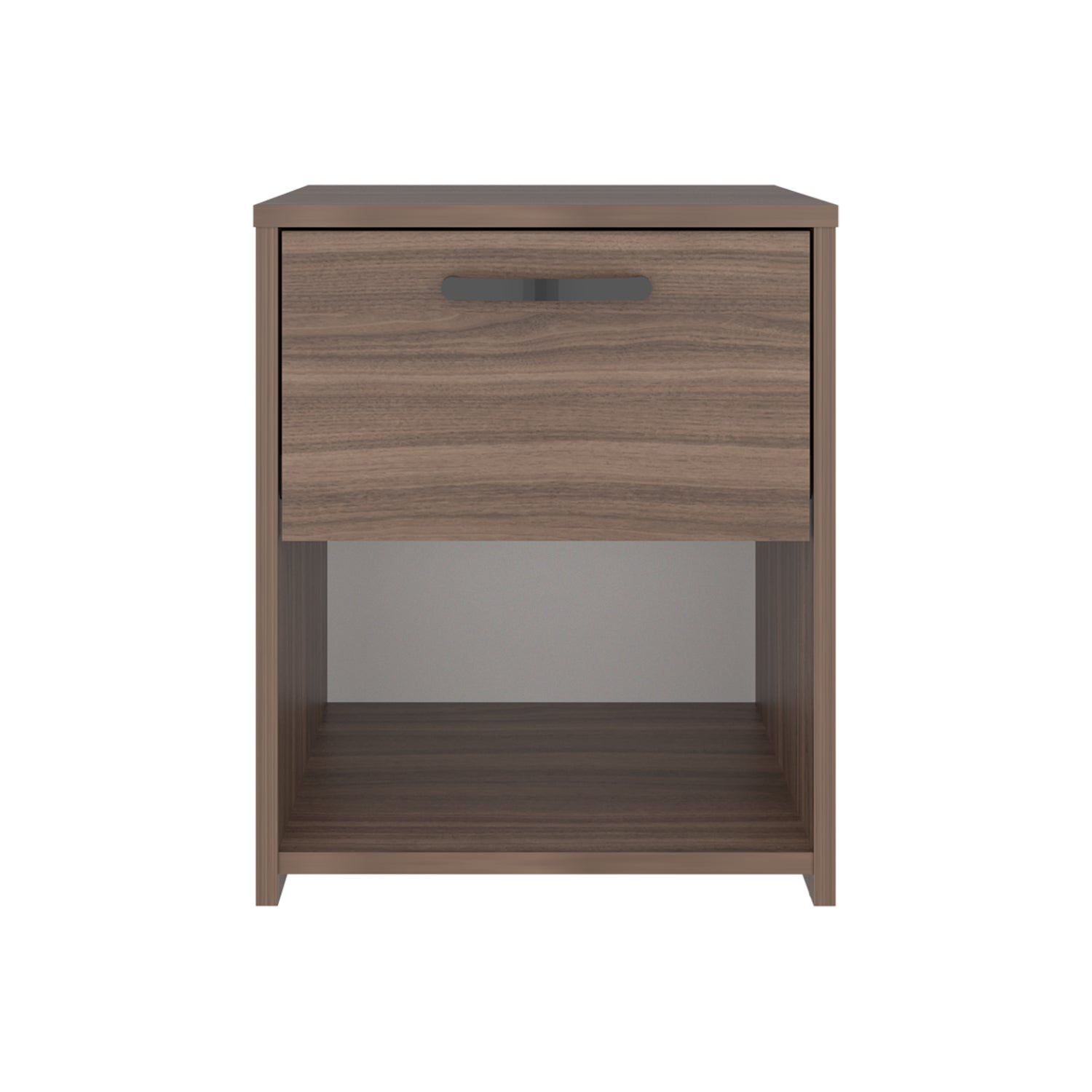 mesa de noche marrón con cajón frontal, dormitorio moderno