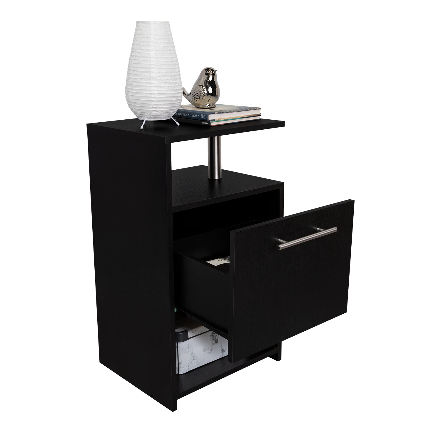 mesa negra con cajón, estilo moderno, decoración de habitación