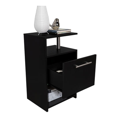 mesa negra con cajón, estilo moderno, decoración de habitación