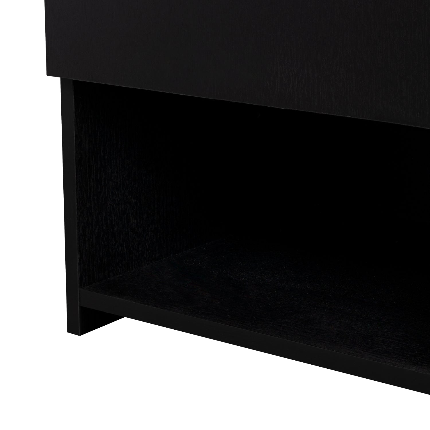 mesa negra de RTA con diseño moderno y espacio de almacenamiento