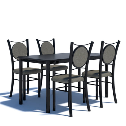 Mesas de comedor con sillas negras, vista frontal, ideal para comedor moderno
