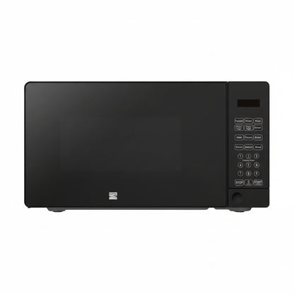Microondas negro frontal, cocina, diseño moderno y controles digitales