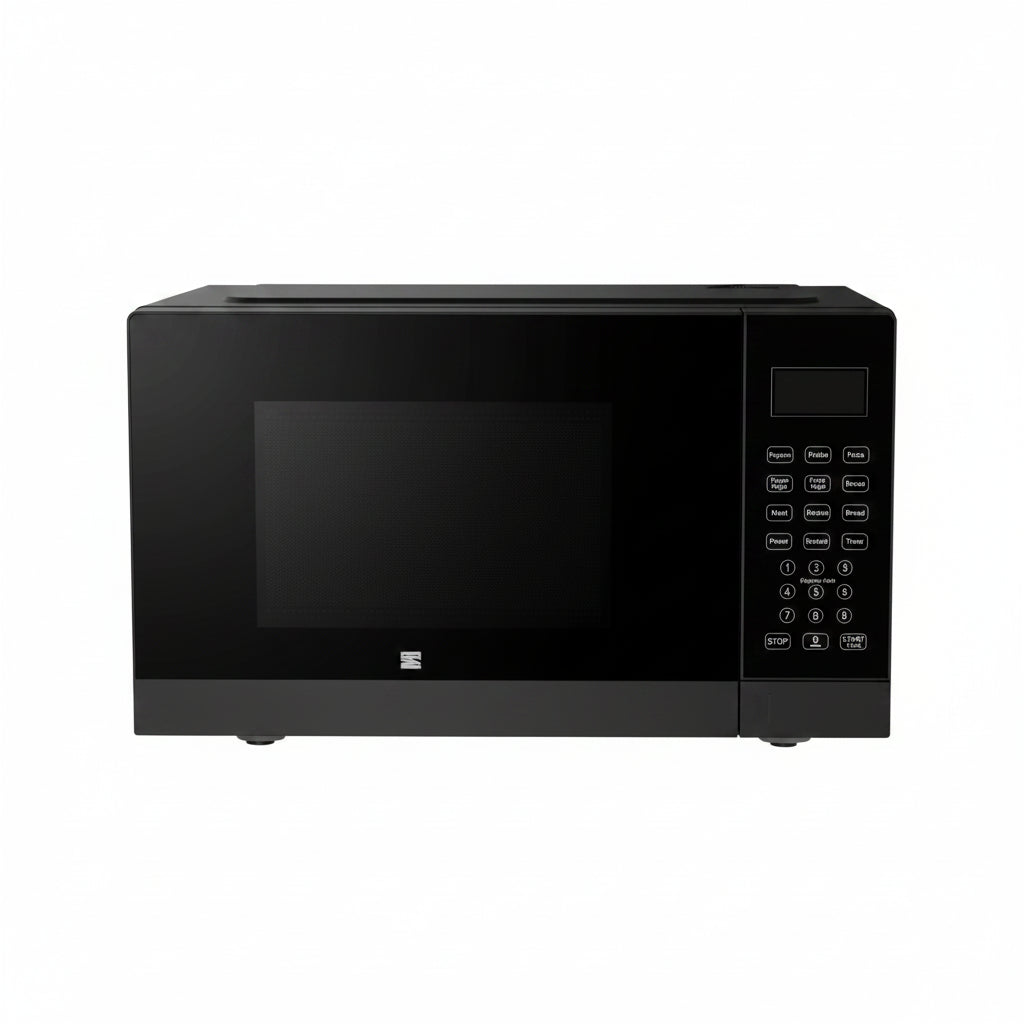 microondas negro frontal, diseño moderno, ideal para cocina