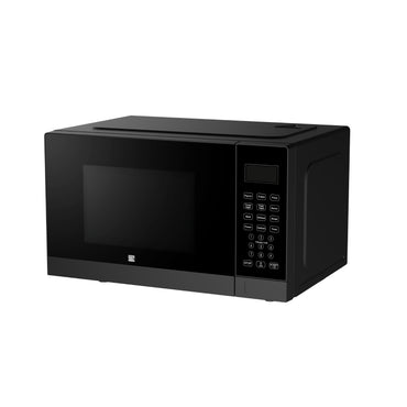 Microondas negro frontal, cocina moderna, controles digitales