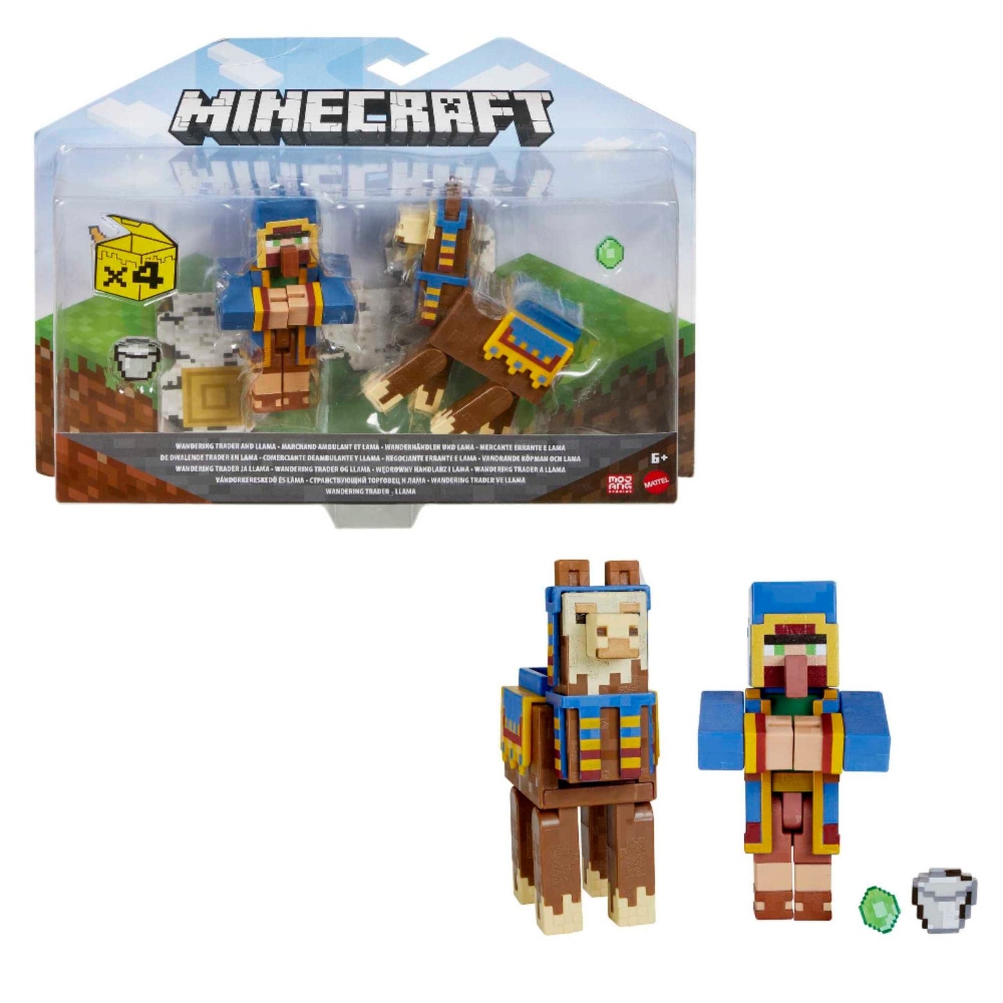 Figura de Minecraft con llama y personaje, vista frontal y fondo de juego