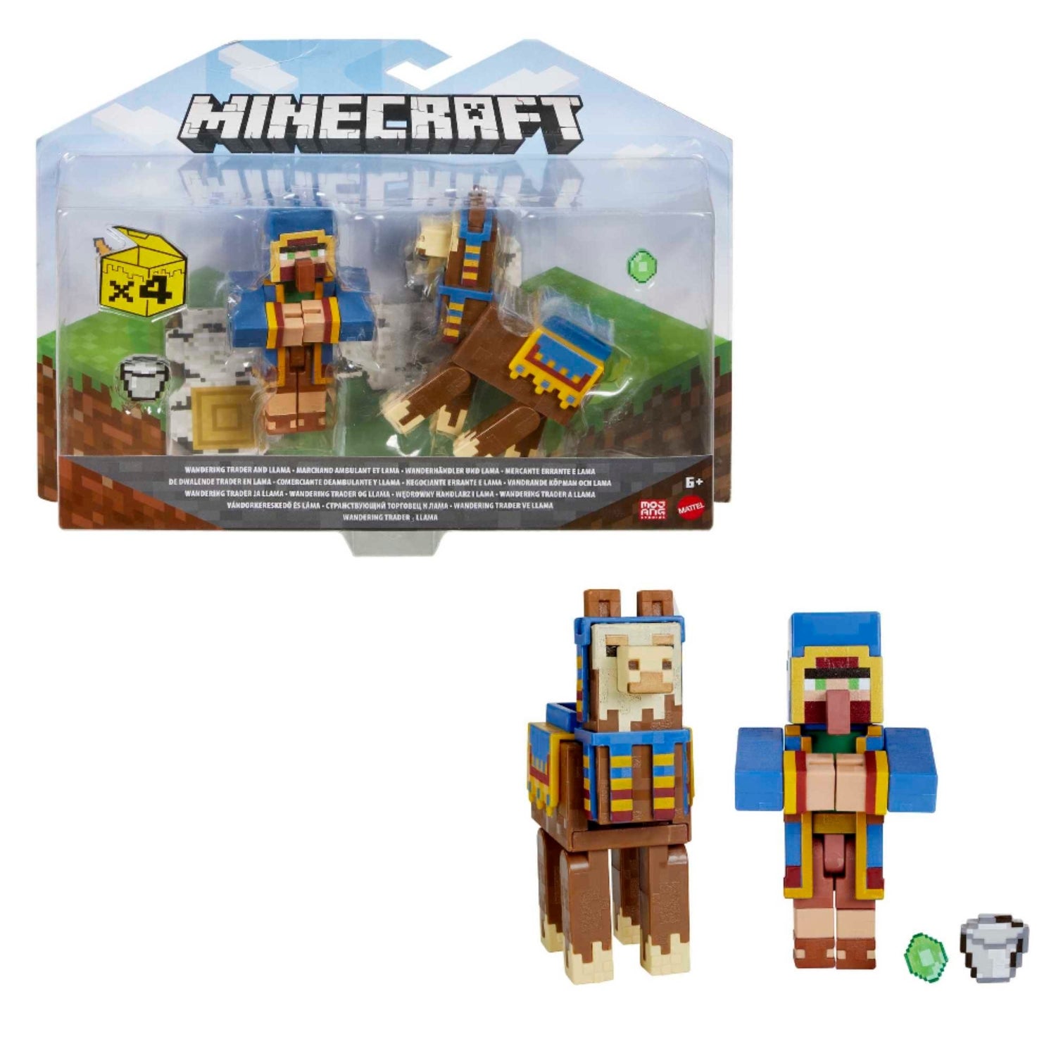 Figura de Minecraft con llama y personaje, vista frontal y fondo de juego