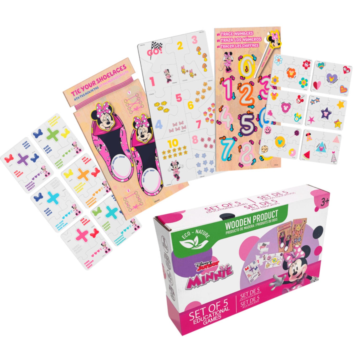 Juego educativo de madera de Minnie Mouse, incluye hojas de actividades coloridas y adhesivos