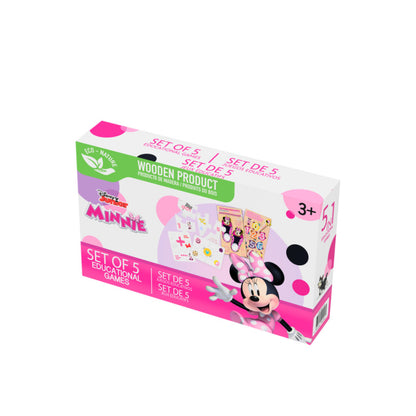 Juego educativo de madera Minnie Mouse, color rosa, vista frontal del paquete