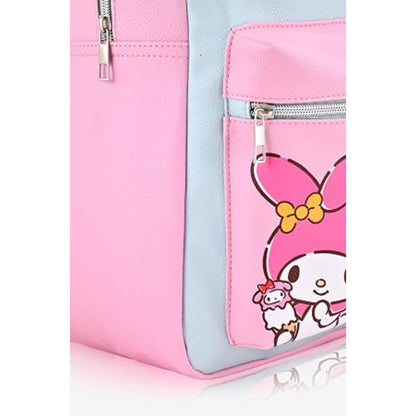 Mochila rosa y azul de SANRIO con diseño de Hello Kitty y bolsillo frontal