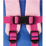 Mochila infantil azul y rosa con correas ajustables y hebillas visibles
