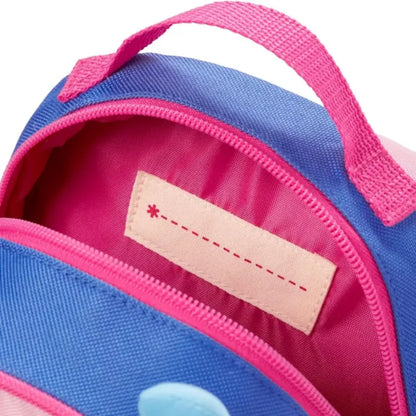 mochila infantil azul y rosa, vista interior con compartimento