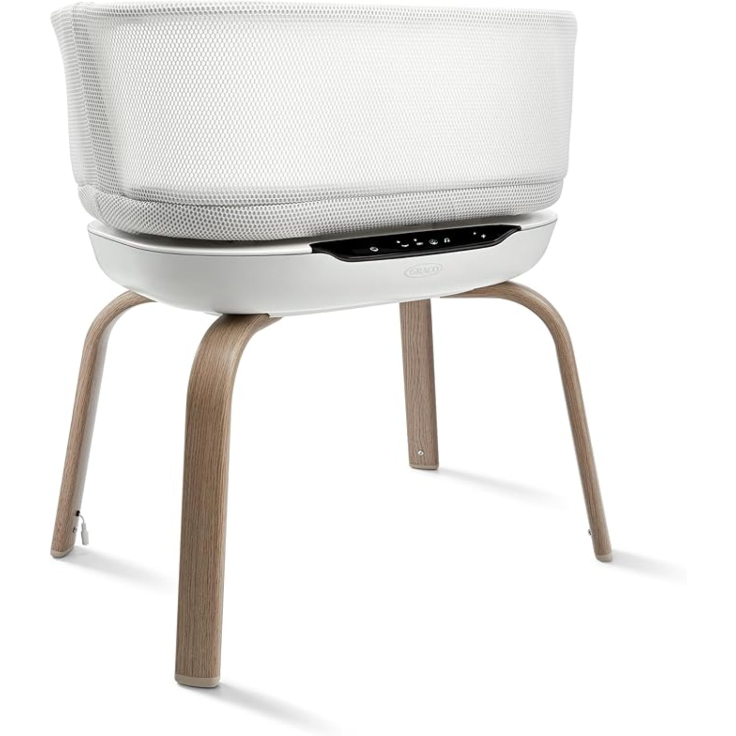 Moises Graco blanco con patas de madera, ideal para bebés en el dormitorio