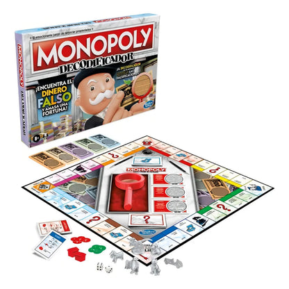 Juego de mesa Monopoly Decodificador, vista frontal con tablero y accesorios, ideal para casino monopoly