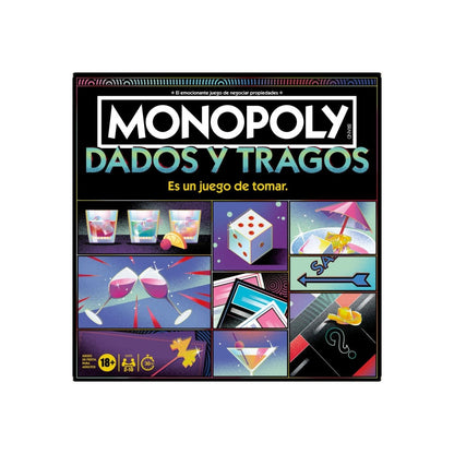 Juego de mesa Monopoly Dados y Tragos con vista frontal de la caja