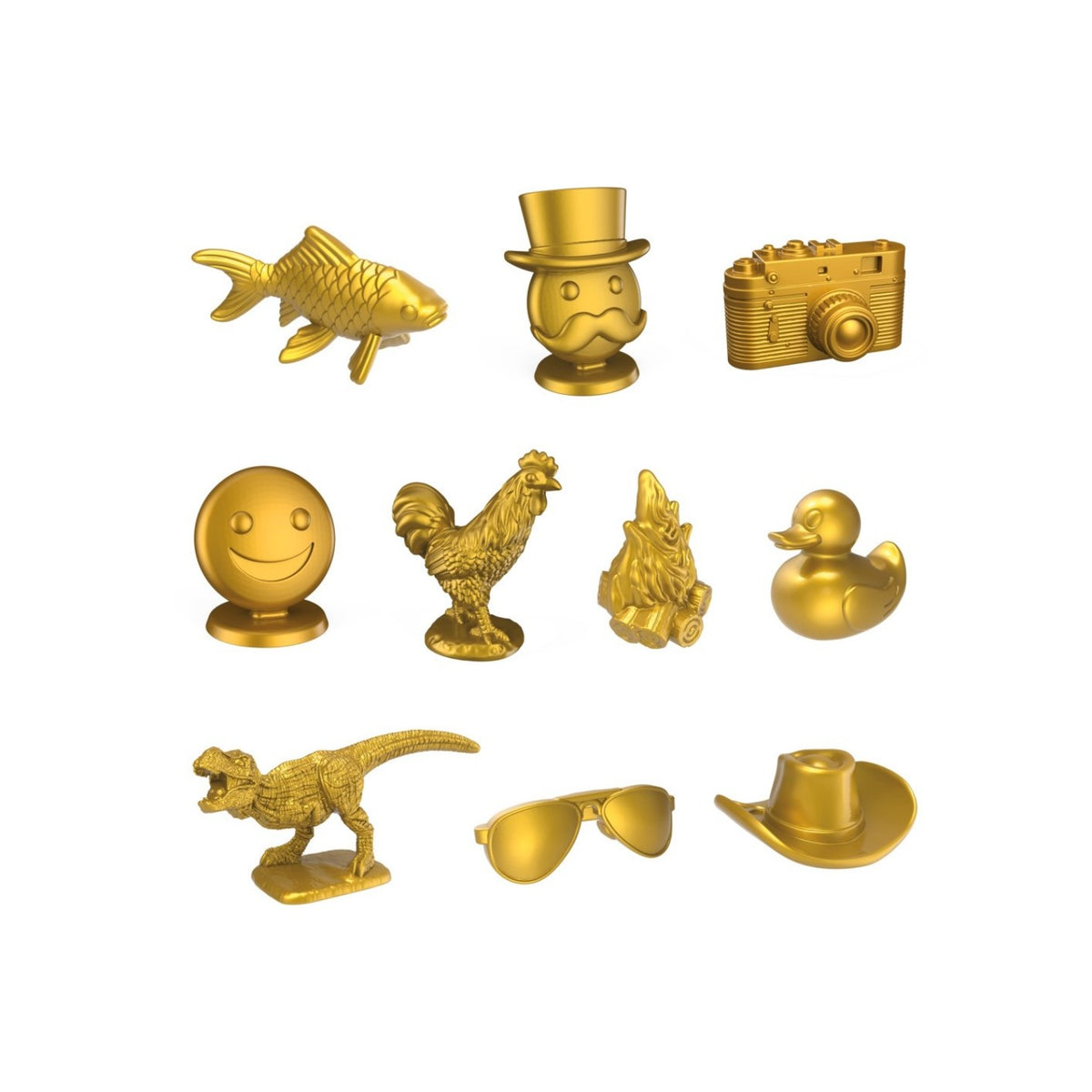 Figuras doradas de juego, diferentes modelos y vista frontal