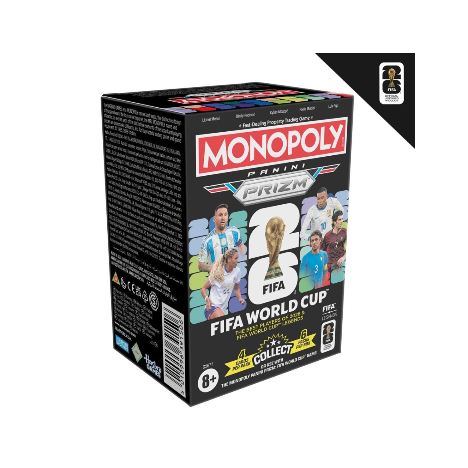 Juego de mesa Monopoly Prizm FIFA World Cup, caja con jugadores de fútbol y gráficos coloridos