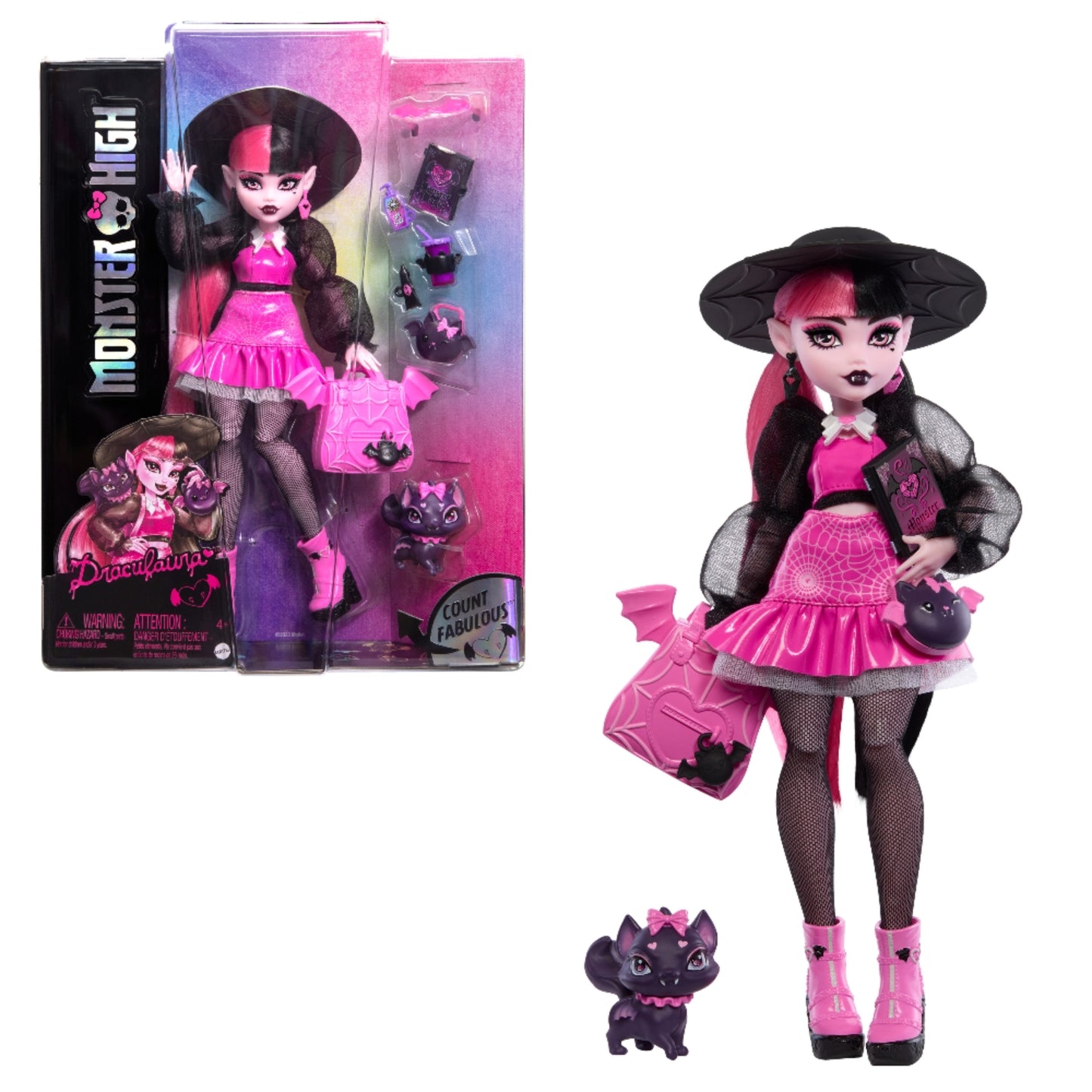 Muñeca Monster High Dragona con vestido rosa y accesorios en caja