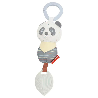 Mordedor panda suave, color blanco y gris, vista frontal, ideal para bebés.