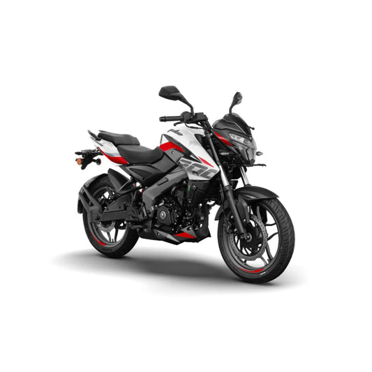  motocicleta BAJAJ en blanco y negro, vista lateral en una carretera