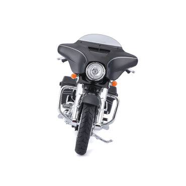Moto Maisto negra vista frontal, detallada y realista
