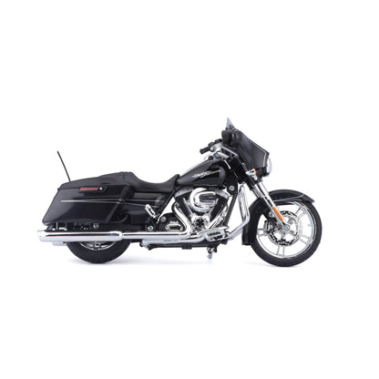 Moto negra de Maisto vista lateral, modelo detallado y elegante