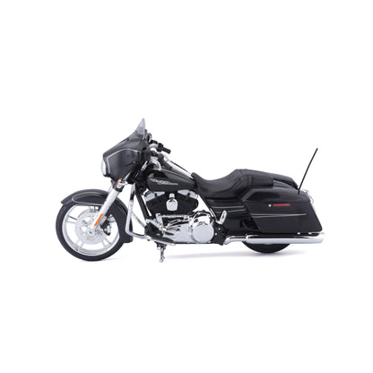 Moto negra MAISTO vista lateral, modelo detallado y elegante