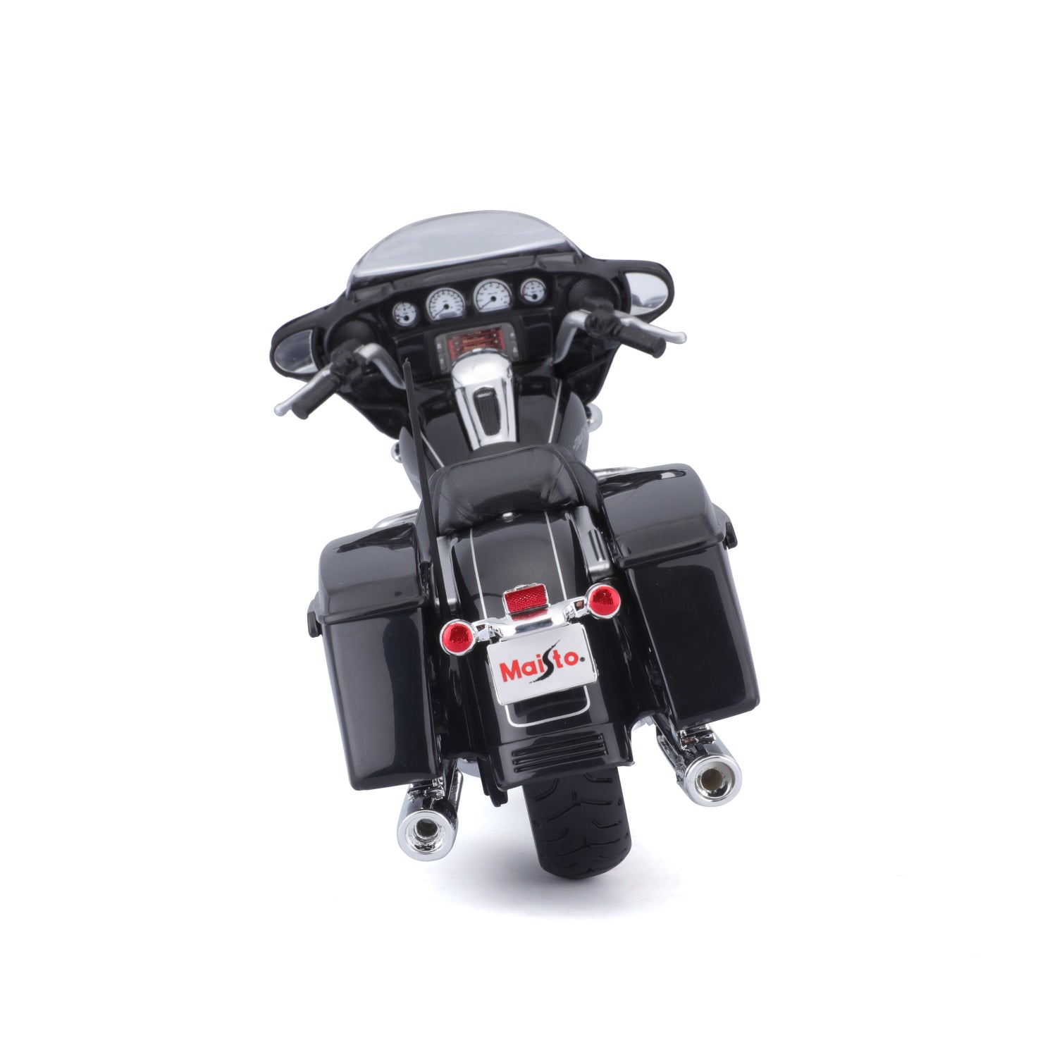 Moto negra Maisto vista trasera con detalles realistas