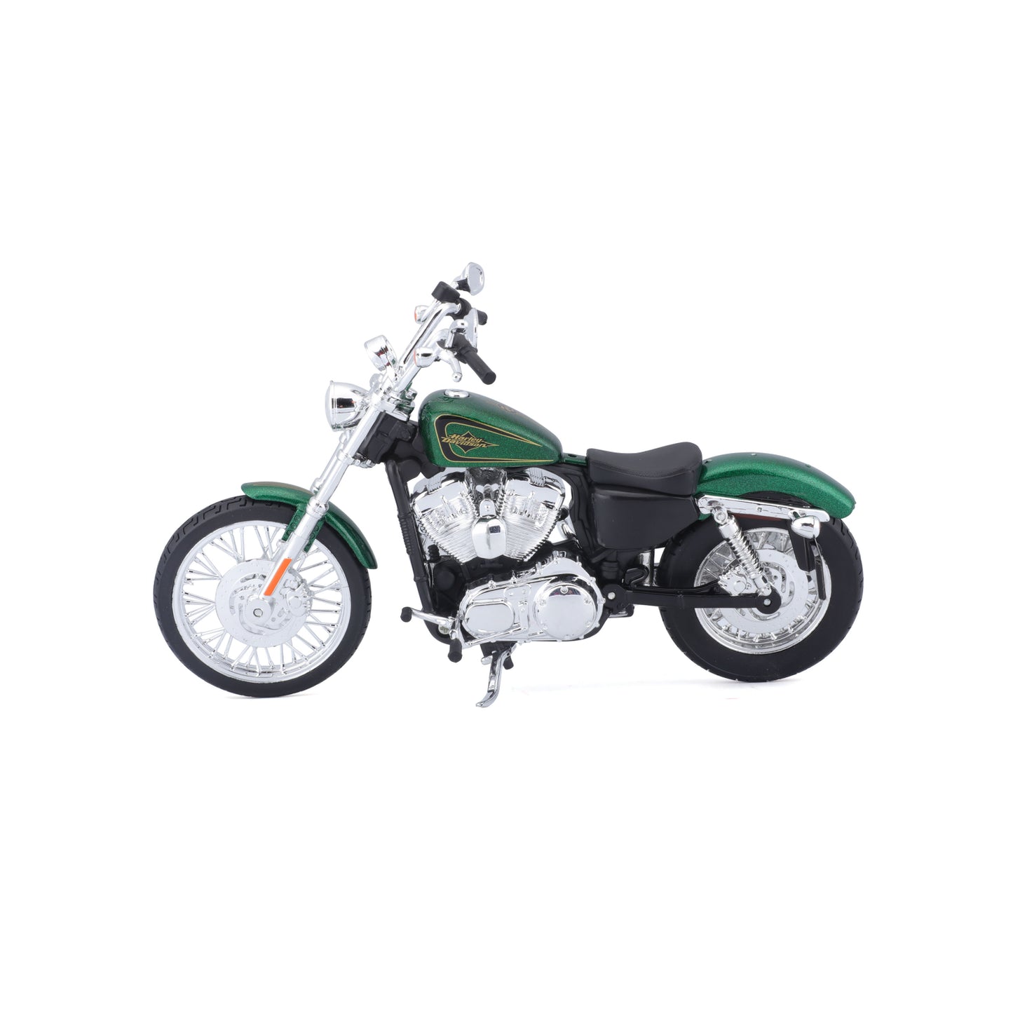 Motocicleta MAISTO verde de modelo detallado, vista lateral