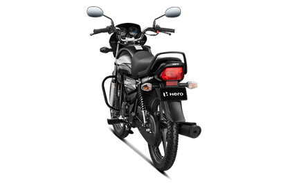 Motocicleta Hero Eco Deluxe negra desde atrás, ideal para conocer el precio en Honduras