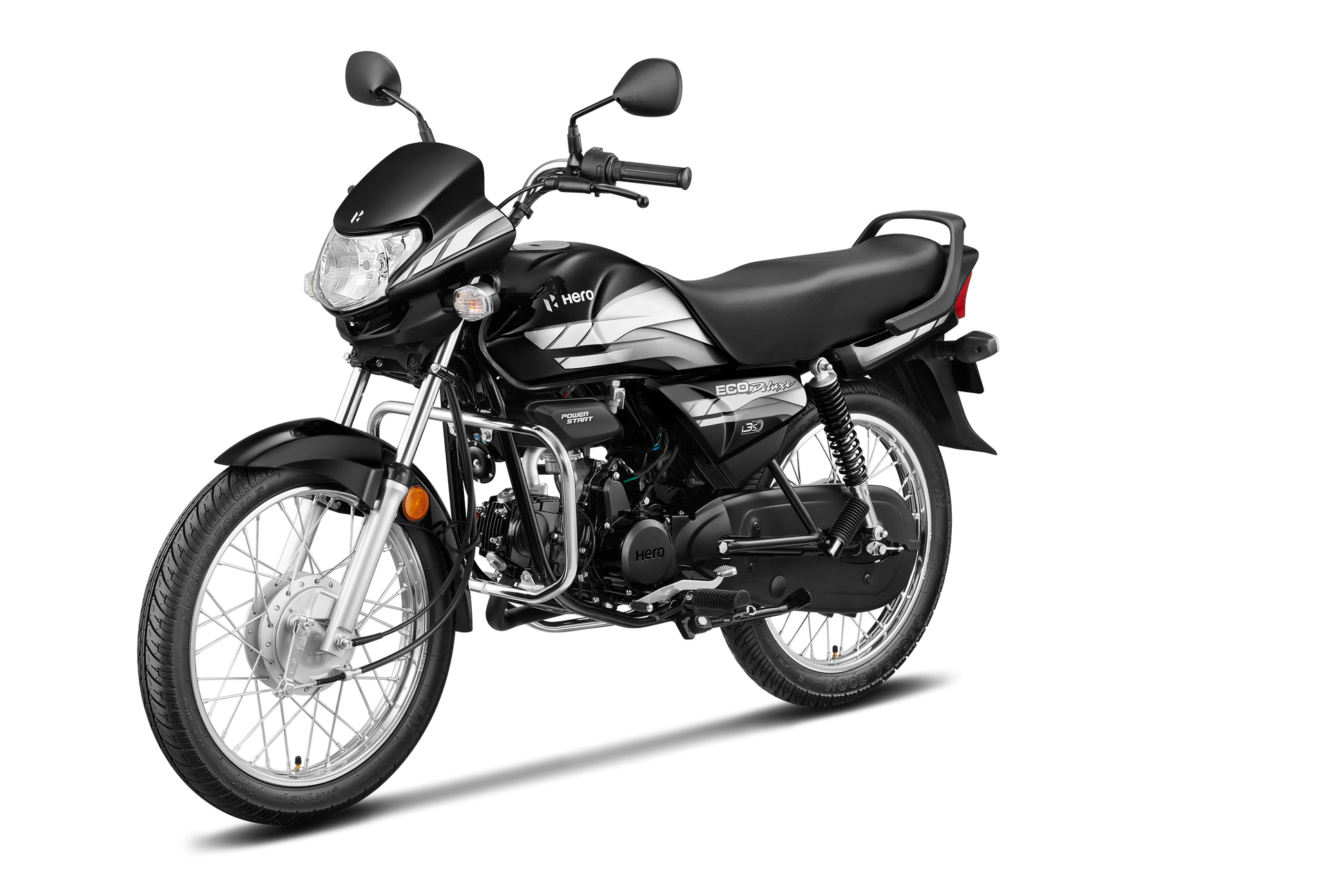 Motocicleta Hero Eco Deluxe en color negro con diseño elegante y tecnología eficiente, motocicleta eco deluxe precio honduras