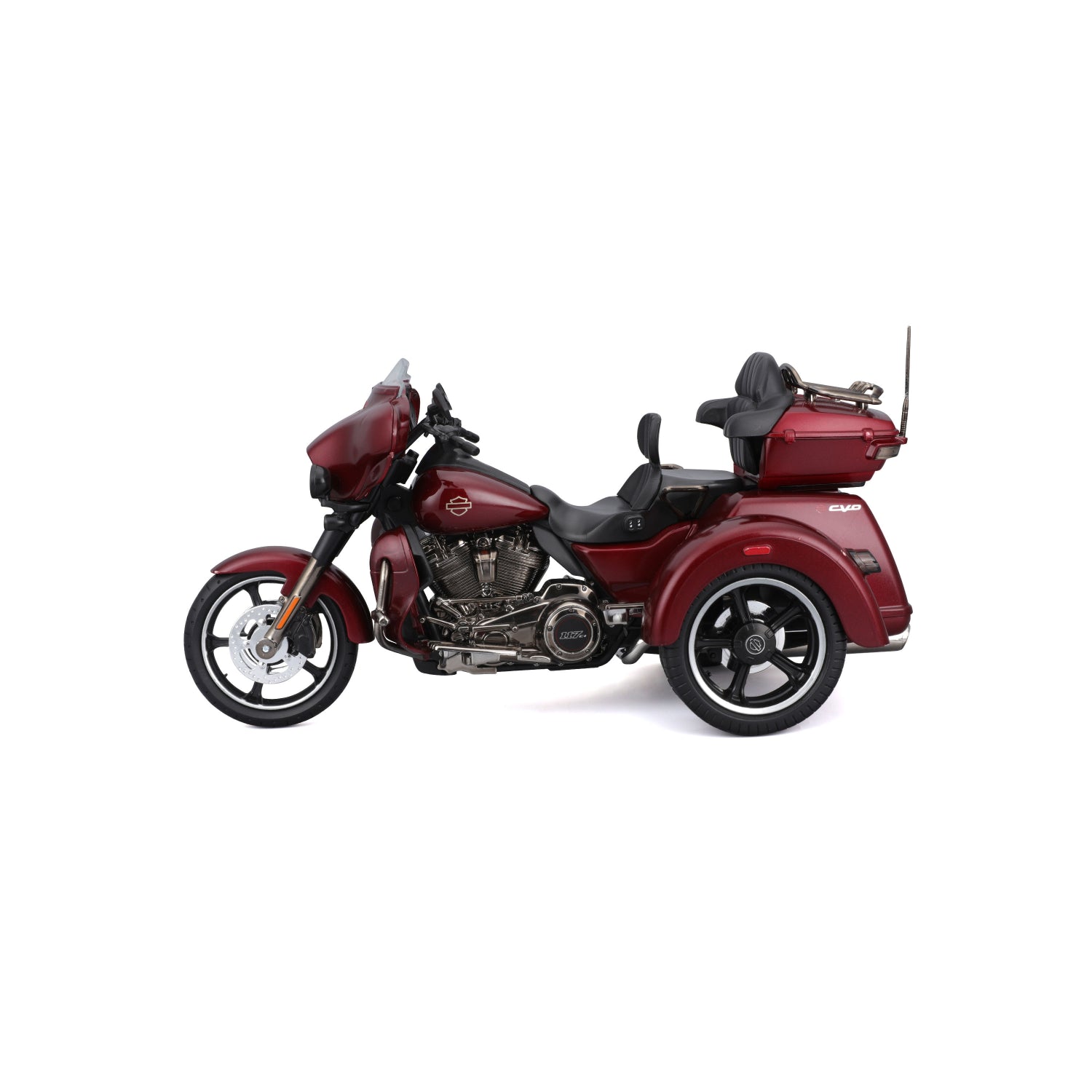 Maisto moto de tres ruedas roja lateral, modelo detallado y realista
