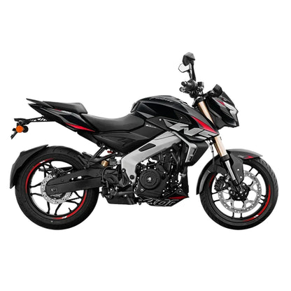 Motocicleta negra y roja, vista lateral, diseño deportivo y moderno