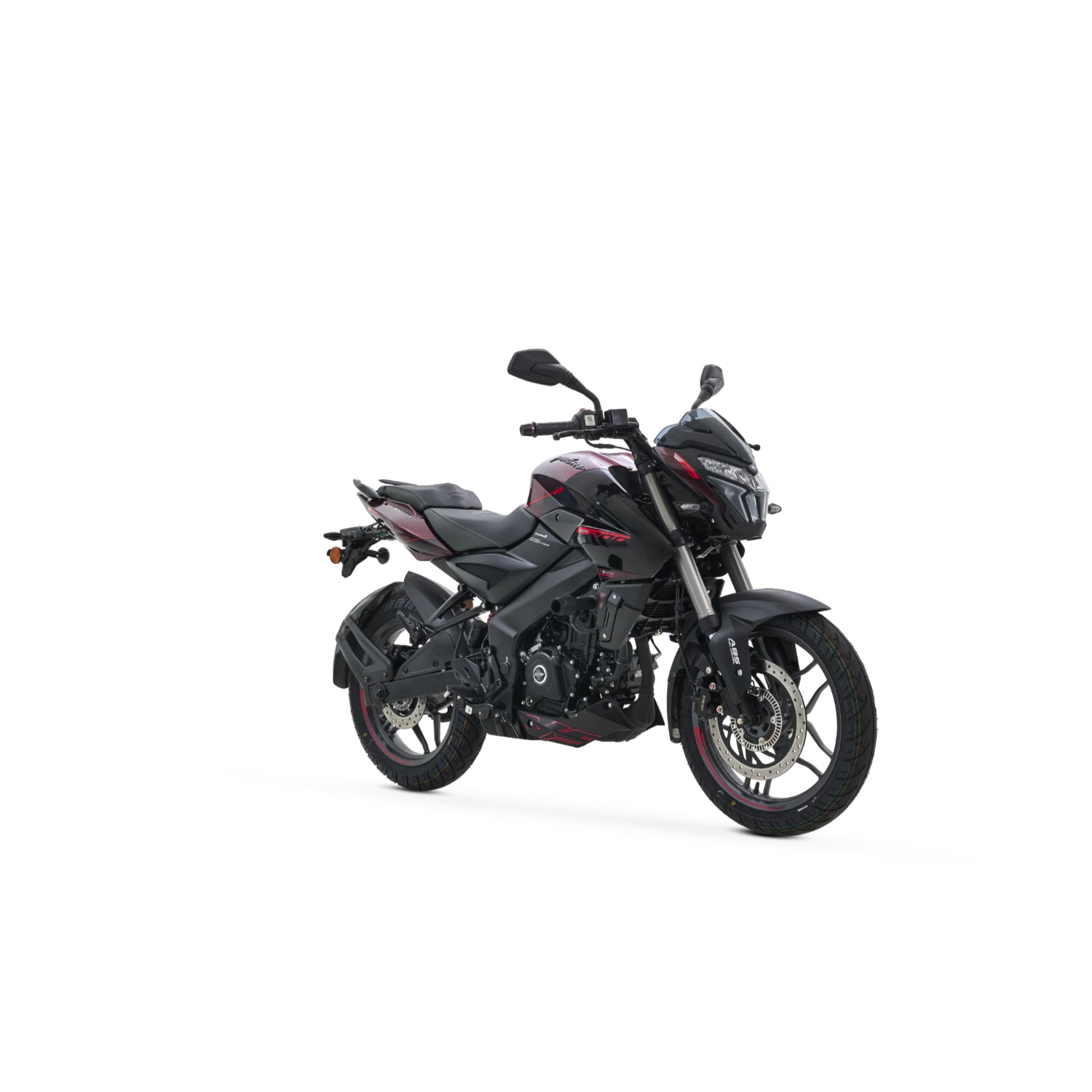 Motocicleta Pulsar negra vista lateral, diseño deportivo y moderno