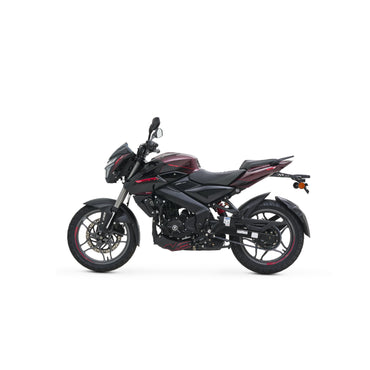 Motocicleta Pulsar negra lateral, vista destacada del diseño deportivo