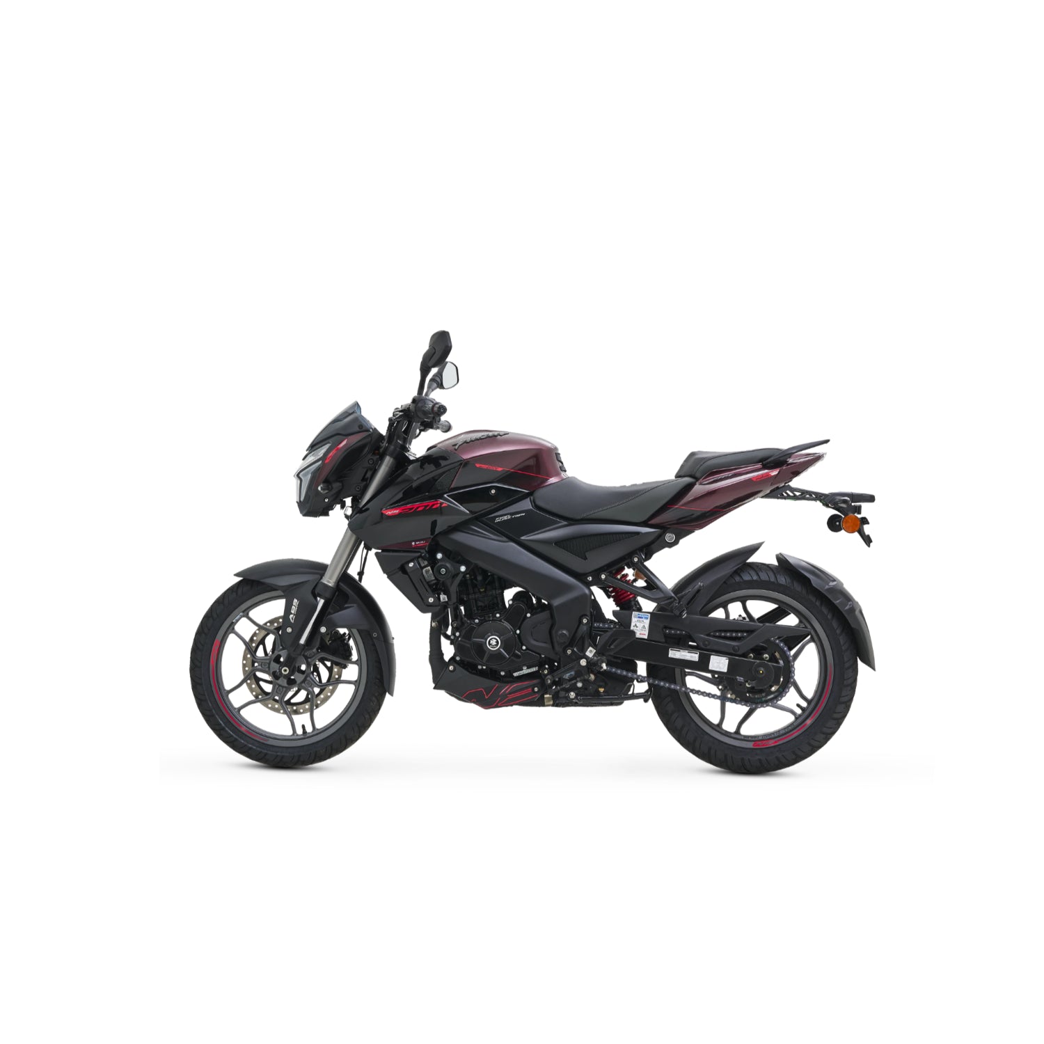 Motocicleta Pulsar negra lateral, vista destacada del diseño deportivo
