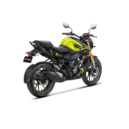Motocicleta urbana HERO Hunk 160 precio Honduras, vista trasera con diseño moderno y detalles en amarillo y negro